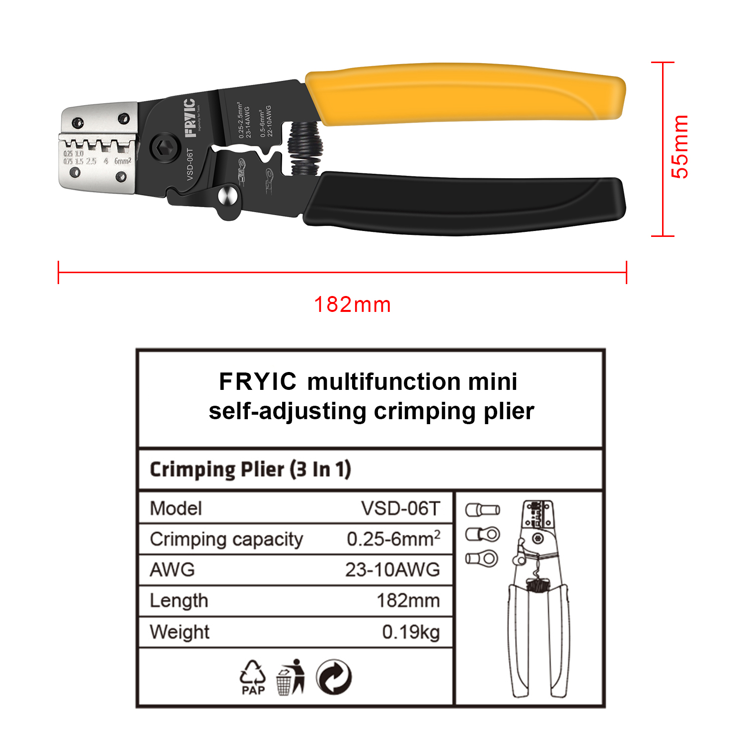 Multifunction 3 In 1 Mini Self-adjusting Crimping Plier VSD-06T Used for AWG23-10 Ferrules and Terminals Crimping Tools