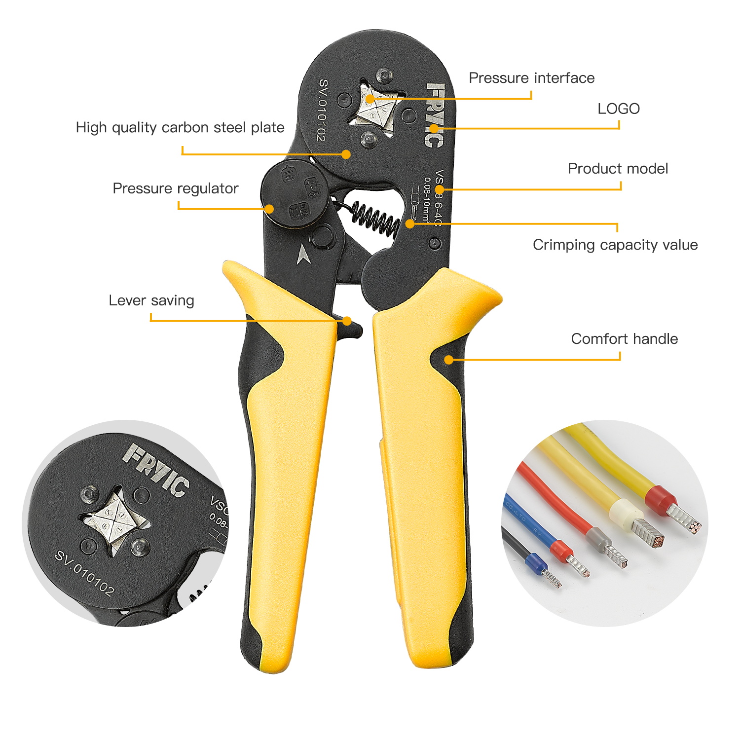 Square Crimping Plier VSC8 6-4C Used for 28-8 AWG Vinyl-Insulated Cord End Terminals 