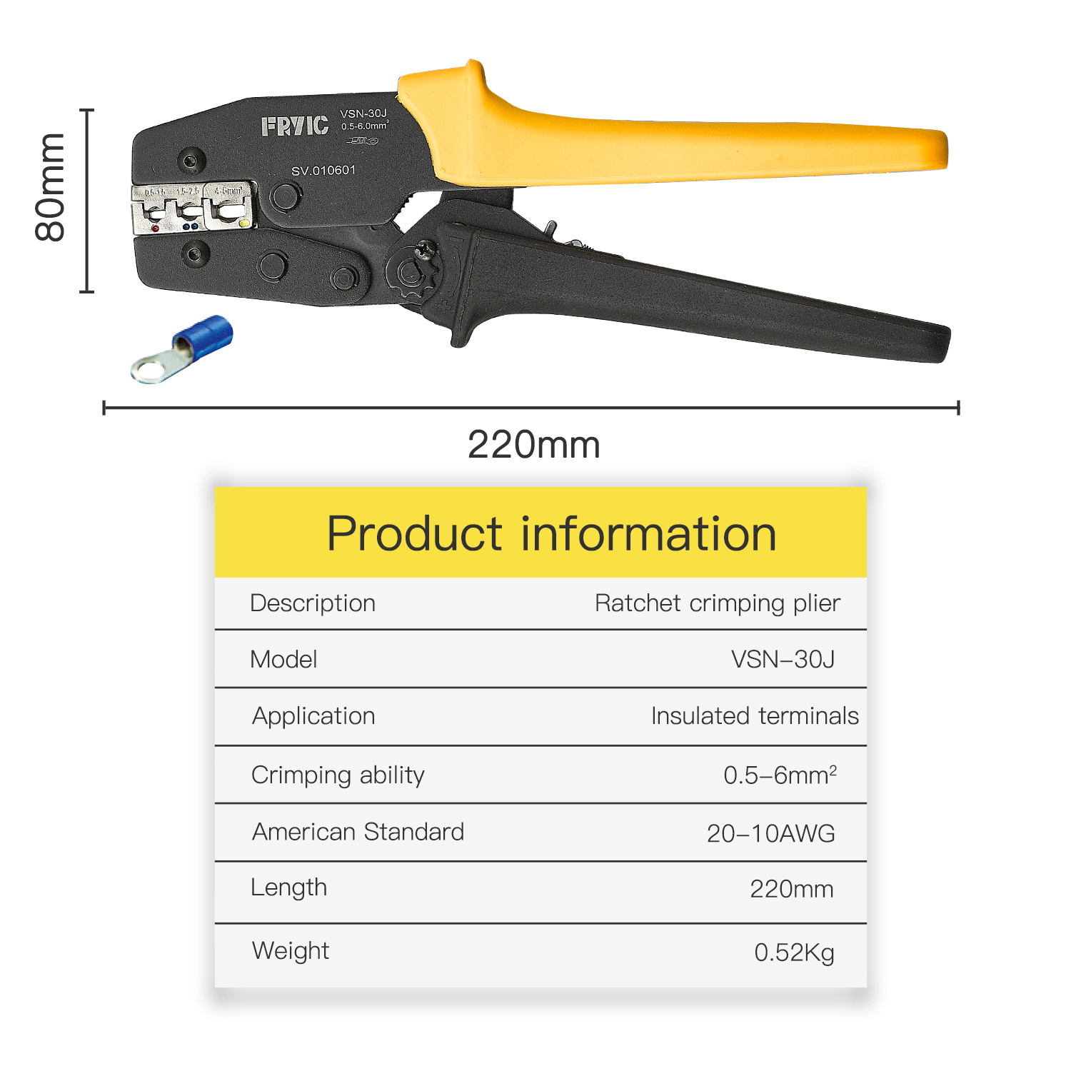 Ratchet Crimping Plier VSN-30J Used for 20-10 AWG Insulated Terminal Crimping Tool 