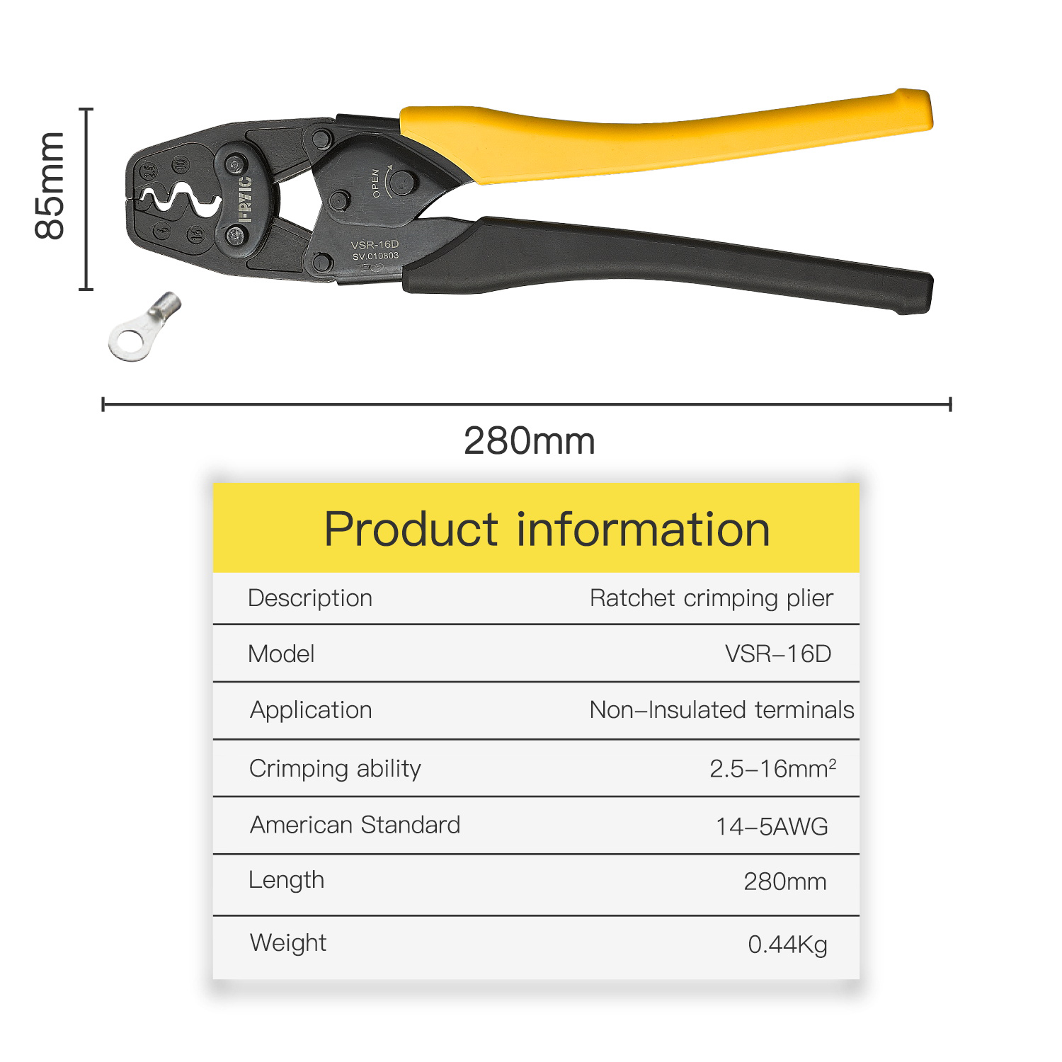 Ratchet Terminal Crimping Tools VSR-16D Used for 14-2 AWG Non-insulated Copper Terminals Crimping Plier