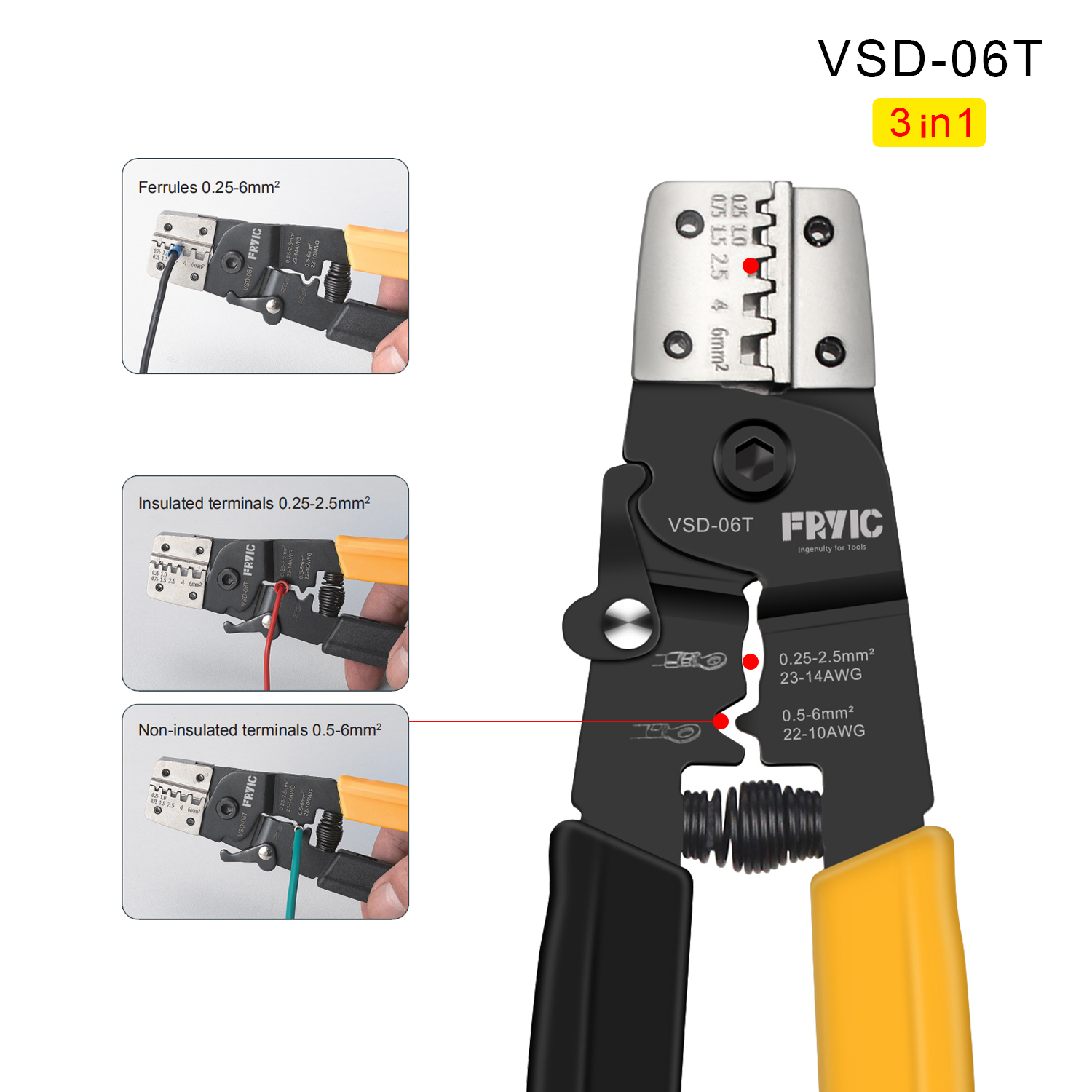 Multifunction 3 In 1 Mini Self-adjusting Crimping Plier VSD-06T Used for AWG23-10 Ferrules and Terminals Crimping Tools