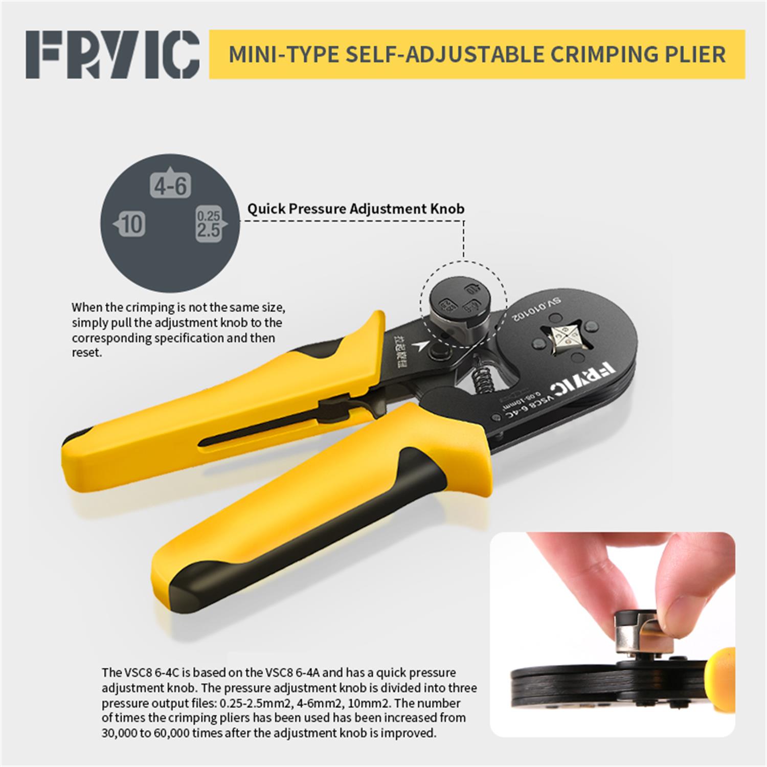 Square Crimping Plier VSC8 6-4C Used for 28-8 AWG Vinyl-Insulated Cord End Terminals 