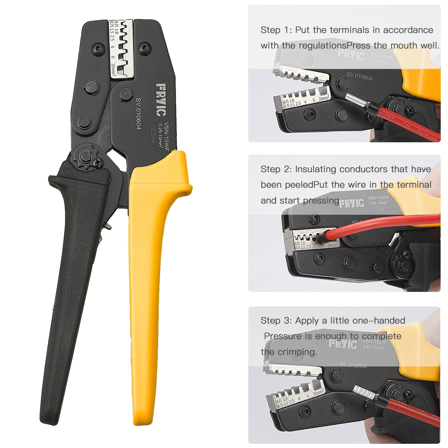 Ratchet Crimping Plier VSN-10WF Used for 23-7 AWG Insulated and Non-insulated Ferrules Crimping Tool 