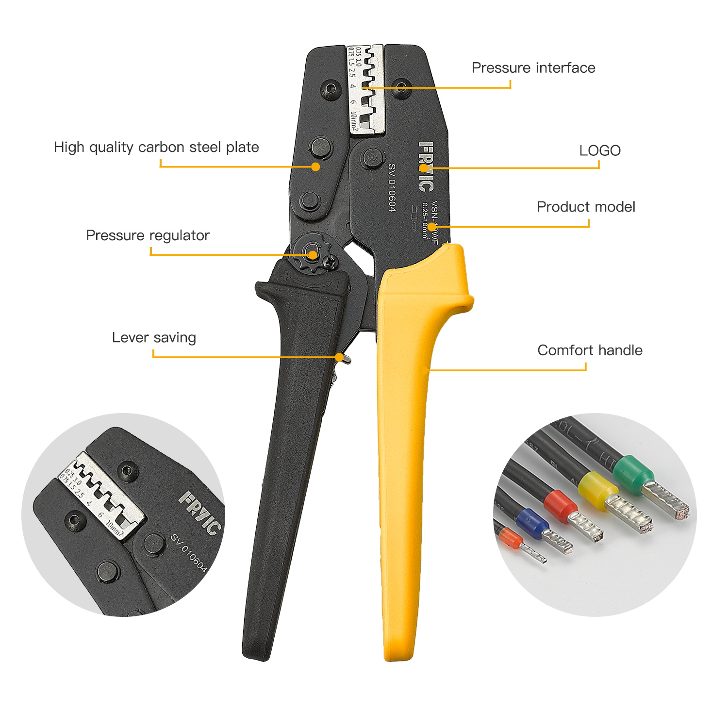Ratchet Crimping Plier VSN-10WF Used for 23-7 AWG Insulated and Non-insulated Ferrules Crimping Tool 