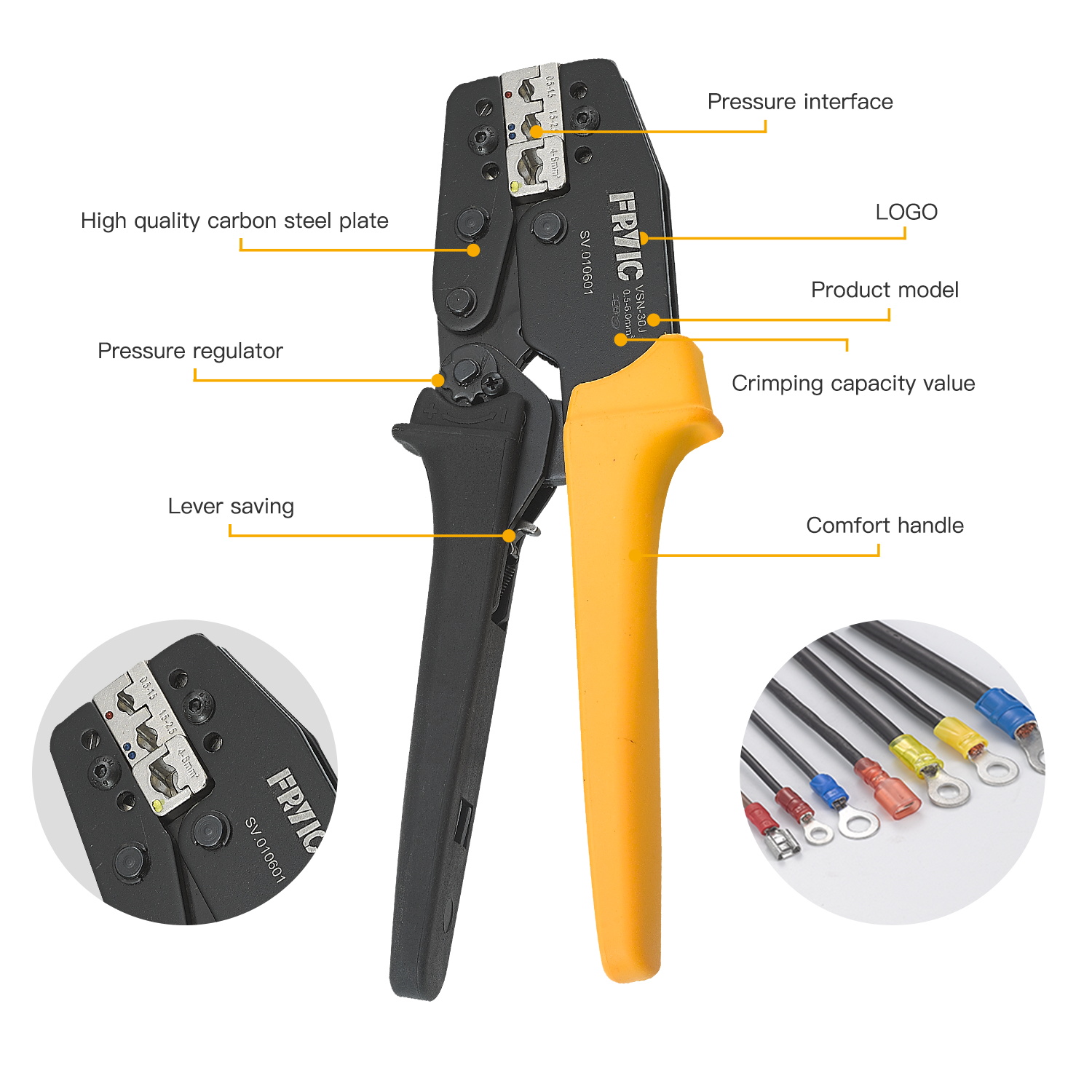 Ratchet Crimping Plier VSN-30J Used for 20-10 AWG Insulated Terminal Crimping Tool 